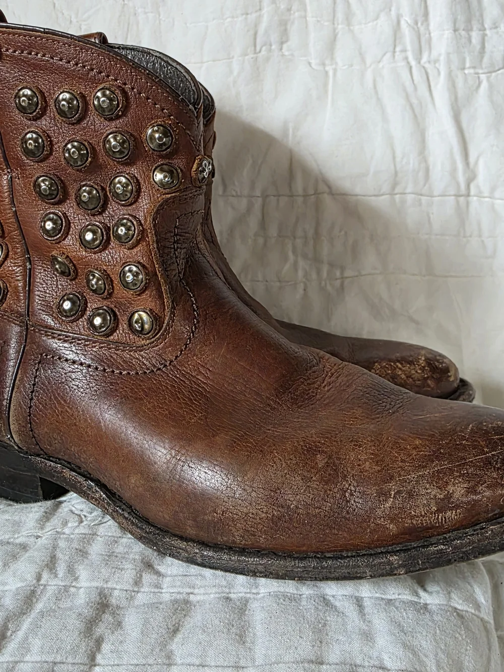 Frye Brown Leather Studded Ankle Boots